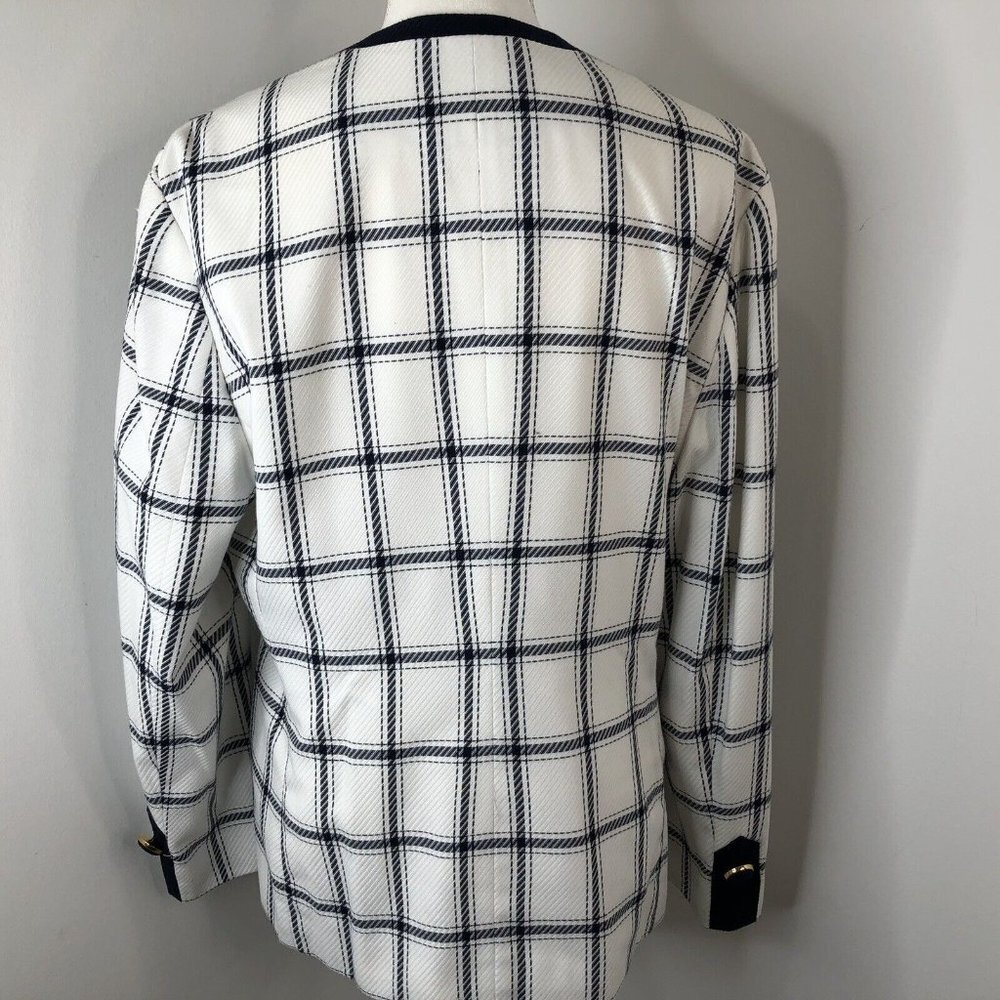 Executive Collection Womens Blazer Jacket Sz 14 White Blue Stripes Front Pockets - Picture 7 of 12